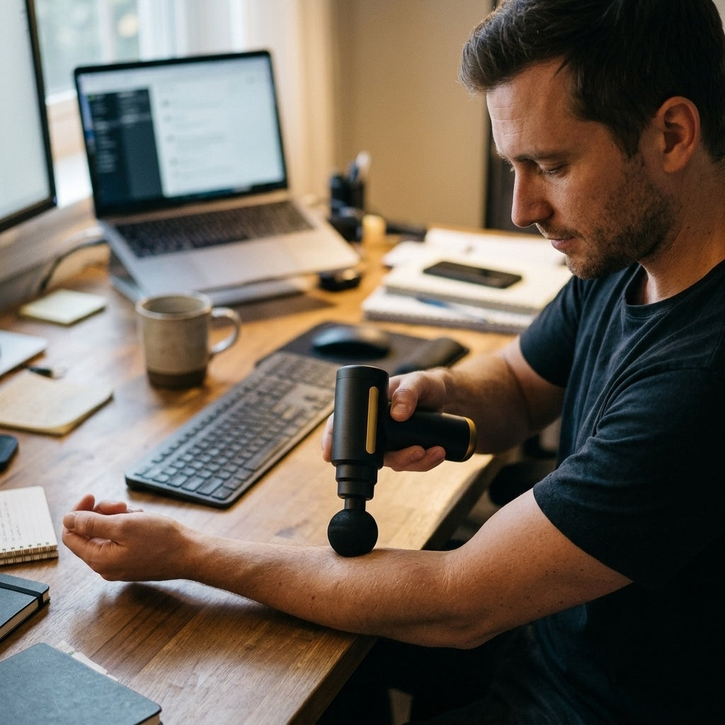 Mini Massage Gun - forearm desk