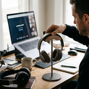 Walnut Headphone Stand - hanging after call