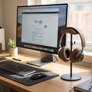 Walnut Headphone Stand - scale desk