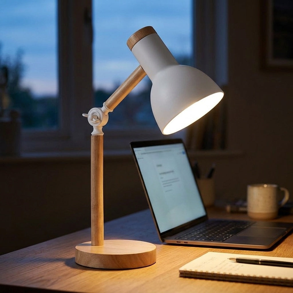 Wooden Desk Lamp - white laptop
