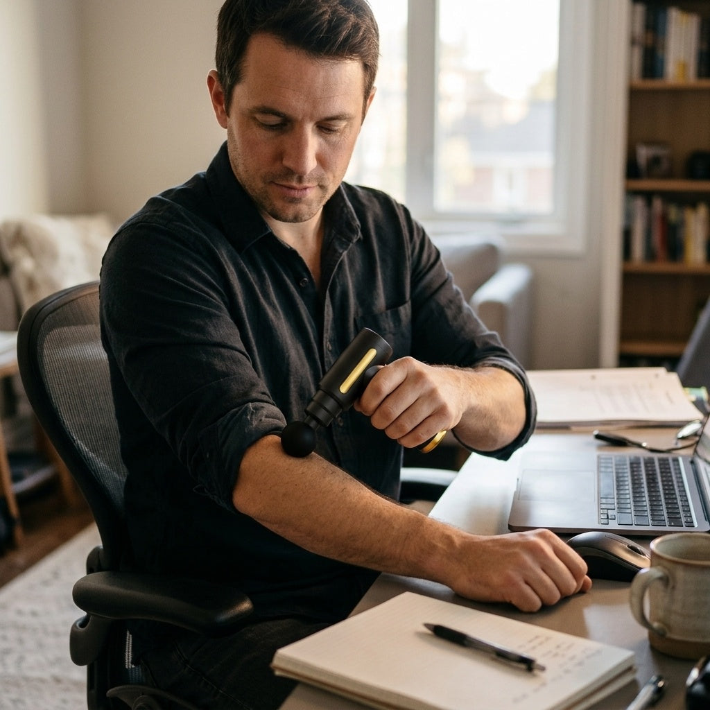 Mini Massage Gun - forearm desk