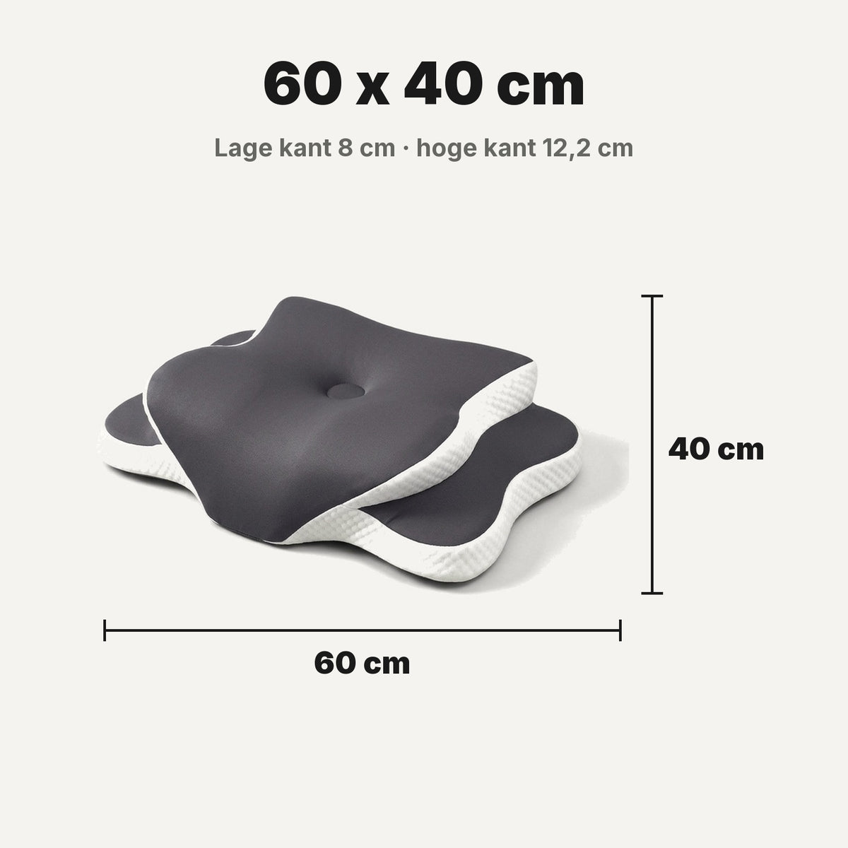 Afmetingen 60 x 40 cm, 8 en 12,2 cm hoog
