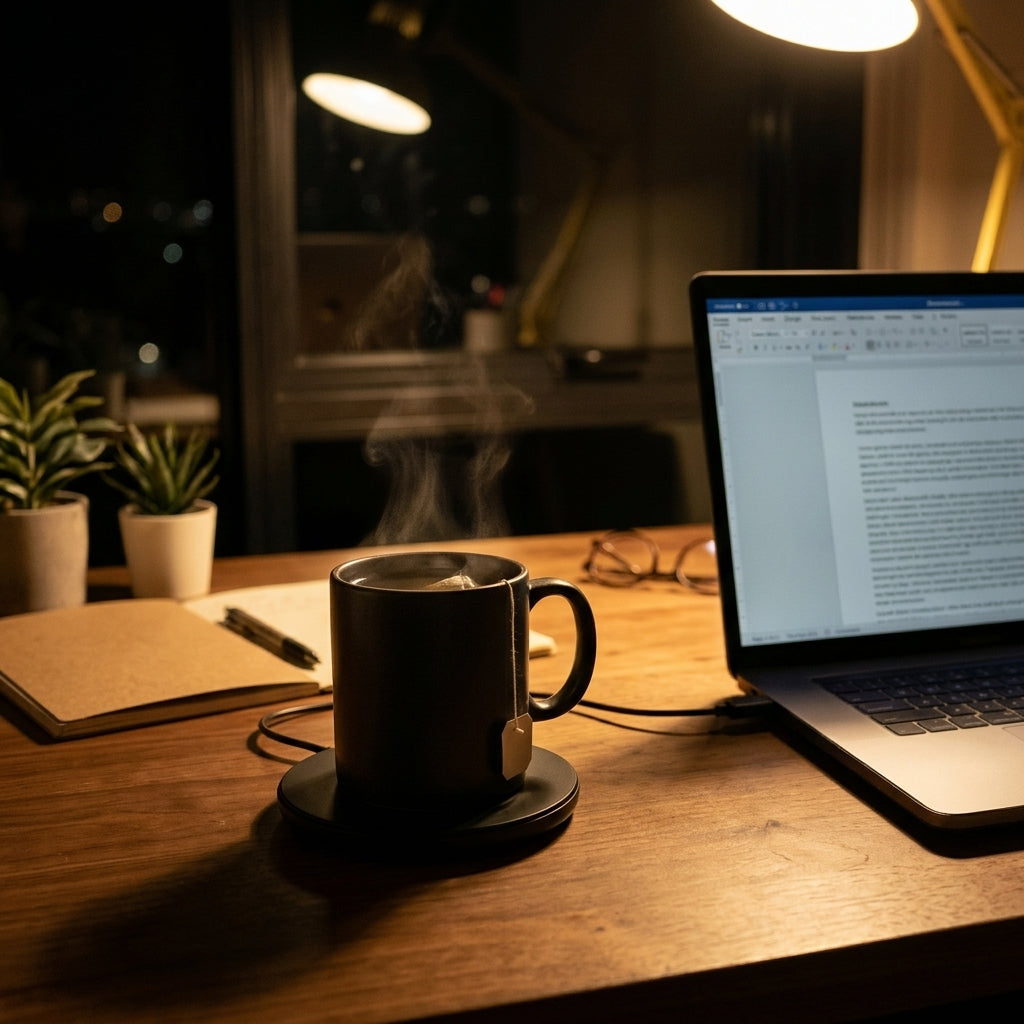 Desk Mug Warmer - evening desk