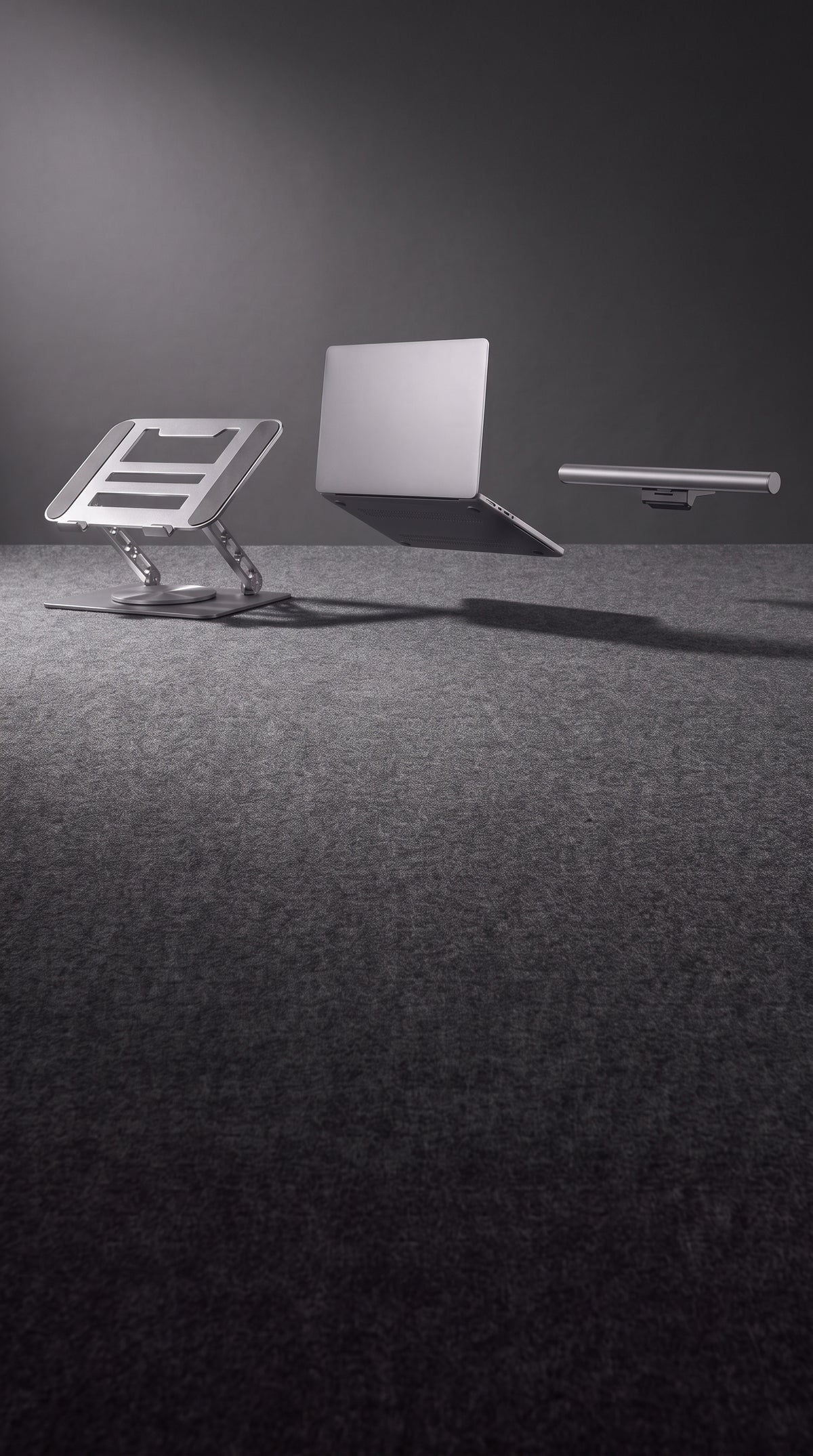 Compact home workspace with ergonomic accessories