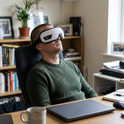 Heated Eye Massager - in use desk break