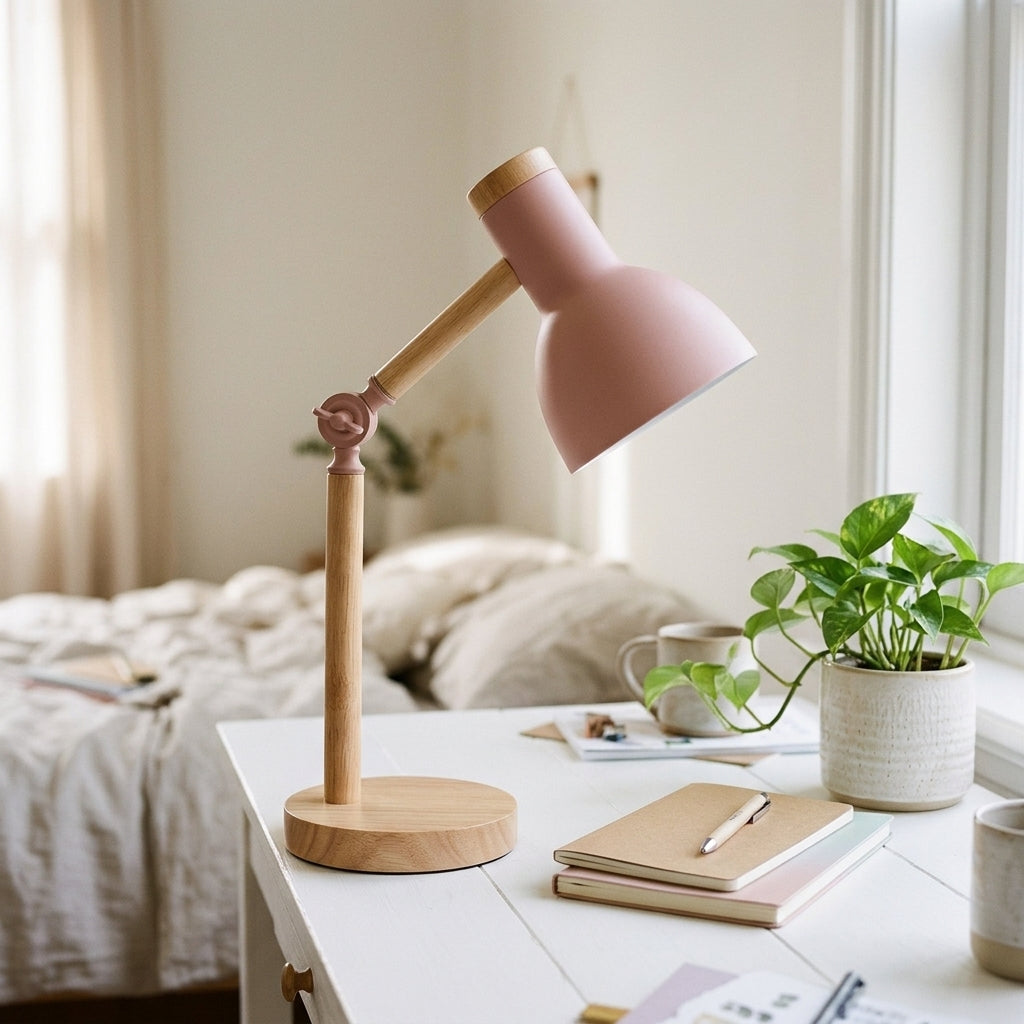 Nordic Wooden Desk Lamp - study desk pink