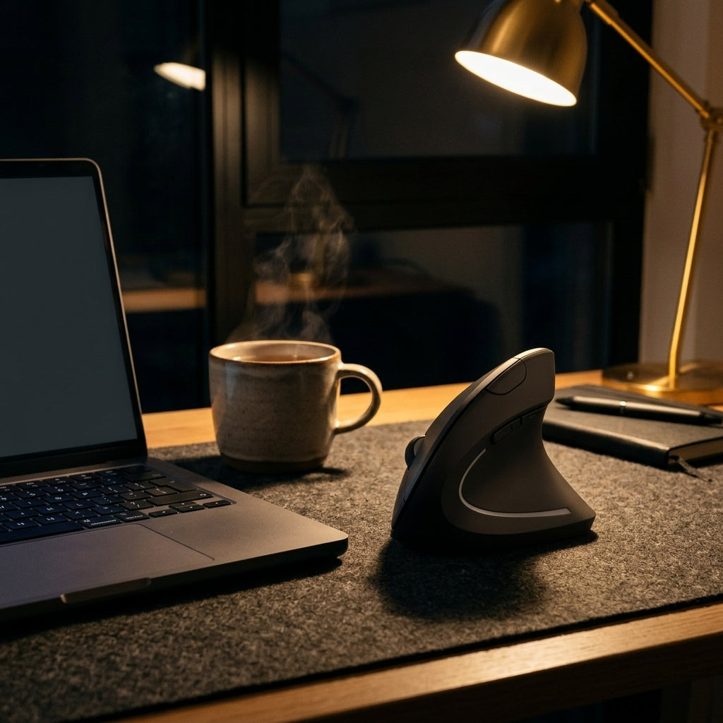 Vertical Ergonomic Mouse - evening desk