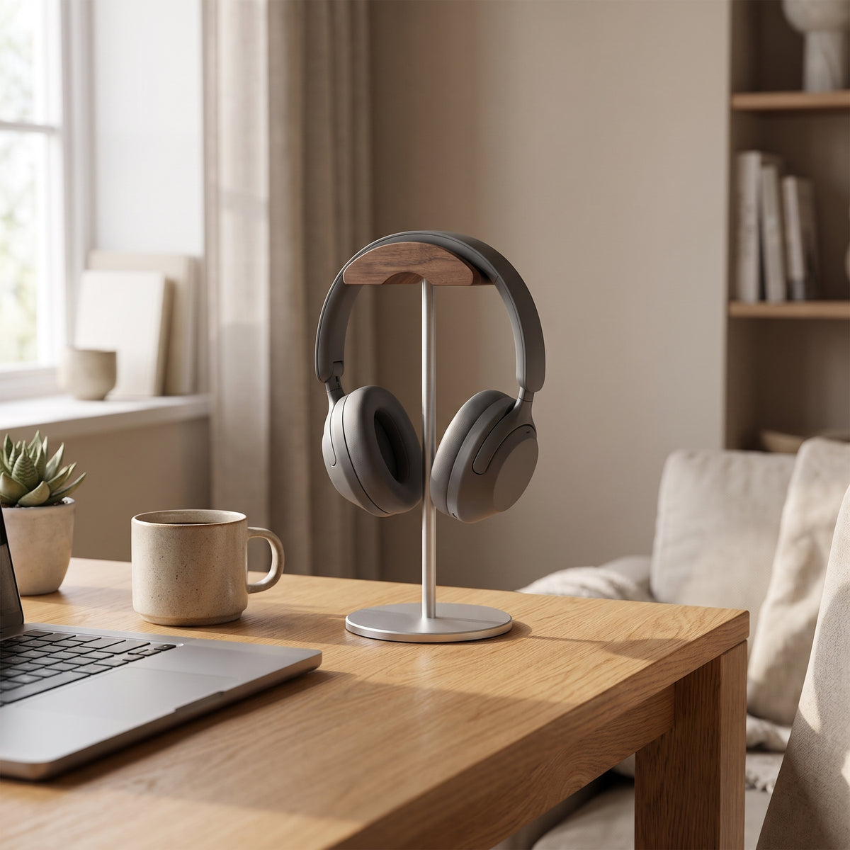 Walnut Headphone Stand - lifestyle desk